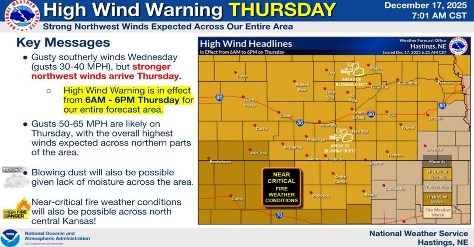 High Wind Warning Thursday, December 18th 