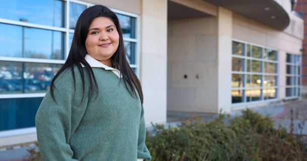 Anahi Ceballos earned an associate degree from Central Community College before transferring to the University of Nebraska at Kearney, where she’s studying elementary education with an English as a second language endorsement. A new 2+2 guided pathway program makes it easier for students to start at CCC, then finish their teaching degree at UNK. (Photo by Erika Pritchard, UNK Communications)