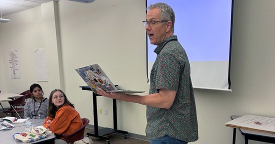  Nebraska State Poet Emeritus Matt Mason at a poetry workshop for students as part of the Scholastic Art & Writing Awards April 2 event at Hastings College. 
