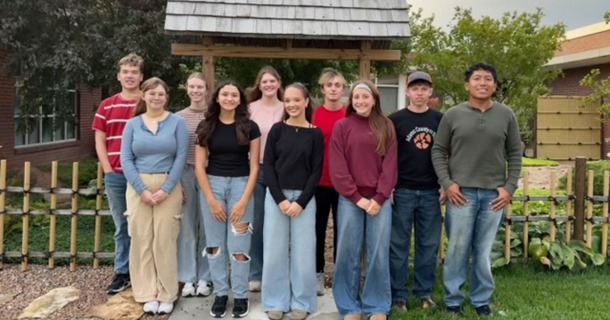 Photo cutline: Ten Hastings-area students and recent graduates have been selected by the Hastings International Exchange Organization as Sister City Ambassadors. The group will travel to Ozu, Japan, in May 2027 to participate in a cultural exchange and celebration of the 30th anniversary of the Hastings-Ozu sister city relationship. Pictured at the Japanese Friendship Garden at Hastings College, front row, left to right, are Rebecca Schmidt, Gabriella Lind, Ryann King and Fiona Kryzsko. Back row, left to right, are Freddy Schmidt, Emilia Uhrmacher, Amelia Borer, Keaton Redline, Sam Avers and Khris Matul Rosales.