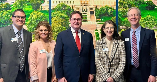David Vail and other Humanities Nebraska representatives are pictured with U.S. Rep. Mike Flood, center, during a meeting last week in Washington, D.C. From left, Vail, Jaclyn Wilson and Beth Whited serve on the Humanities Nebraska Council and Chris Sommerich is the organization’s executive director. (Humanities Nebraska)