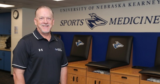 Bill Murphy will be inducted into the Nebraska State Athletic Trainers’ Association Hall of Fame during a ceremony Friday evening in Kearney. Entering his 32nd year with UNK Athletics, Murphy currently serves as the senior head athletic trainer and associate athletic director of sports medicine. (Photo by Erika Pritchard, UNK Communications)