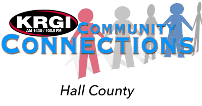 KRGI logo with the words Community Connections Hall County