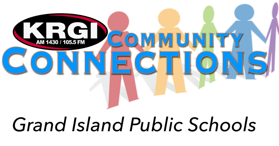 KRGI-AM logo with the words Community Connection Grand Island Public Schools