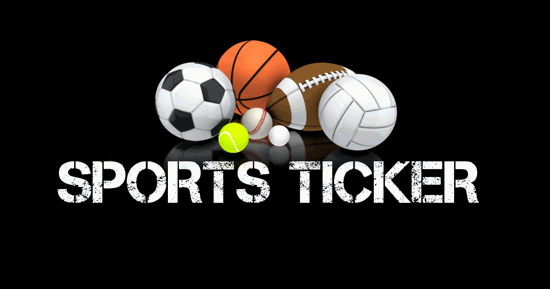 Various sports balls with the words sports ticker below.